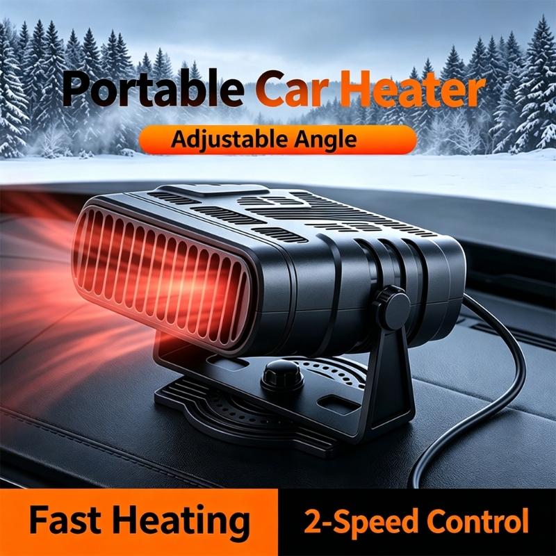 12V or 24V 2-in-1 Car Heater & Coolers, Car Windshield Heater Fan with Warm and Cool Operation, Adjustable Aiming Support and Attached Vehicle Power