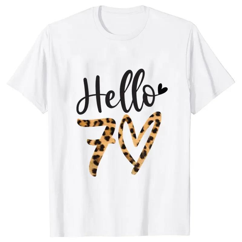 Hello 70 Leopard Print T Shirt 70th Birthday Squad Womens Summer Tee Party Crew Short Sleeve Aesthetic Clothes S