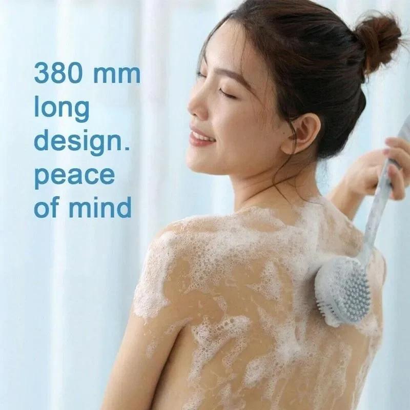 Double-Sided Silicone Brush Body Bath Shower Brush Long Handle Bathing Massage Back Body Exfoliating Scrub Skin Body Scrub Brush