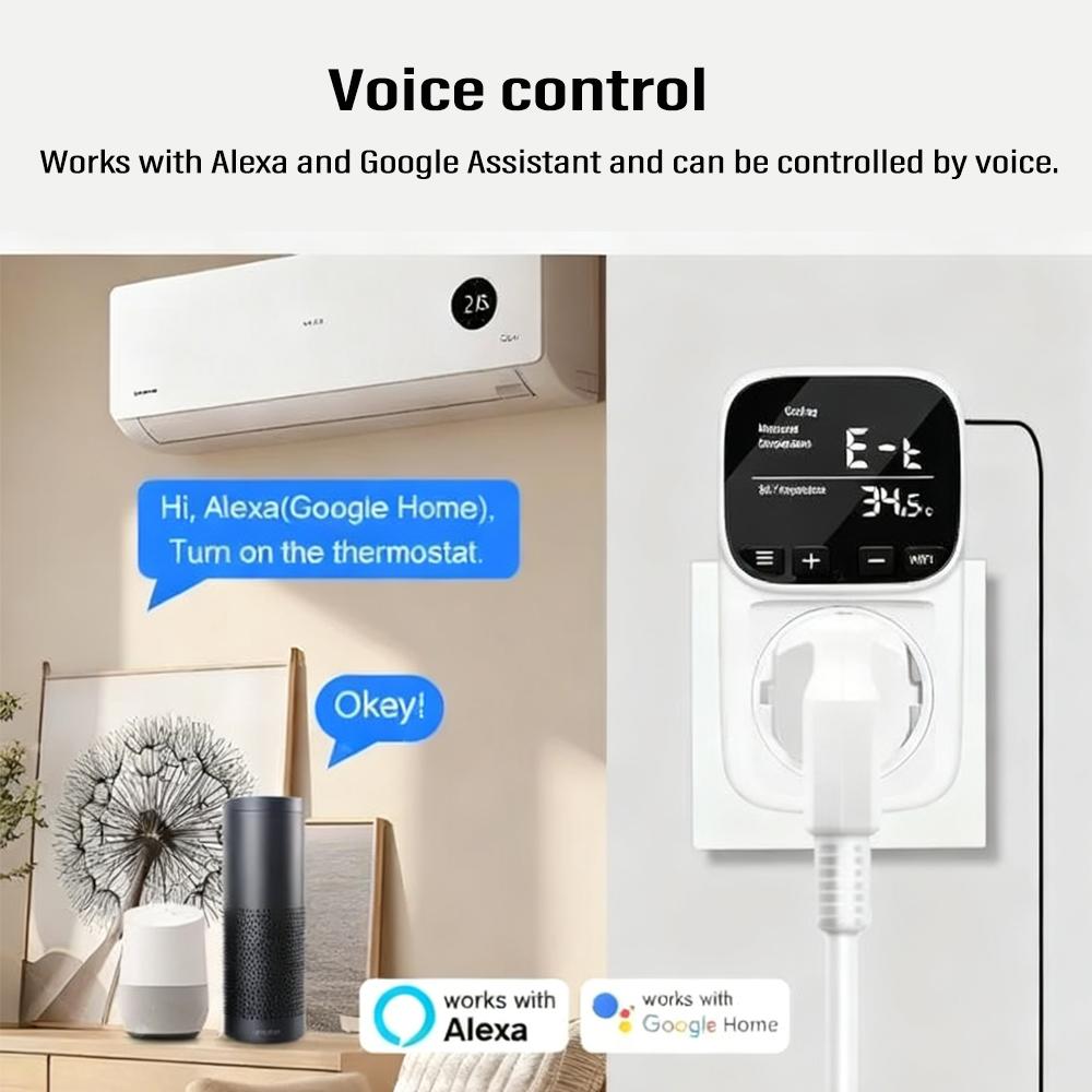 WIFI Thermostat Socket Multi-Function Temperature Controller Outlet with Timer Switch Sensor Probe Heating Cooling Switch