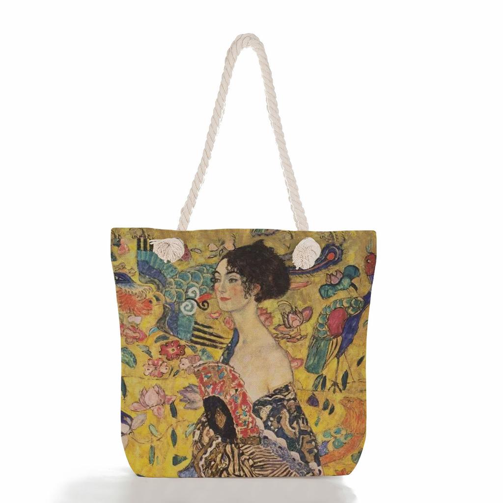 Oil Painting of a Person Print Thick Rope Single-shoulder Beach Bag 7217