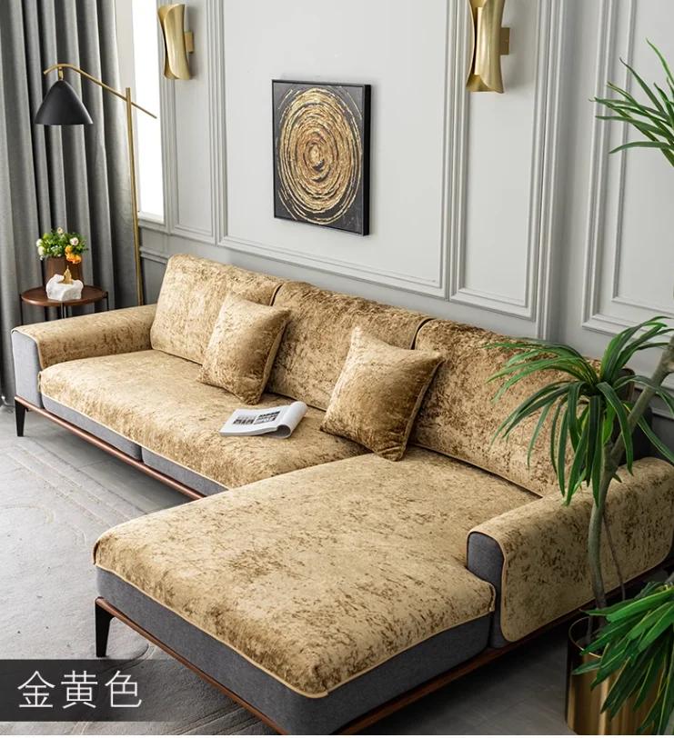 Silky Velvet Leather Sofa Covers Warm Towel Couch Cover Full Coverage Universal Winter Plush Non-slip Sofa Cover