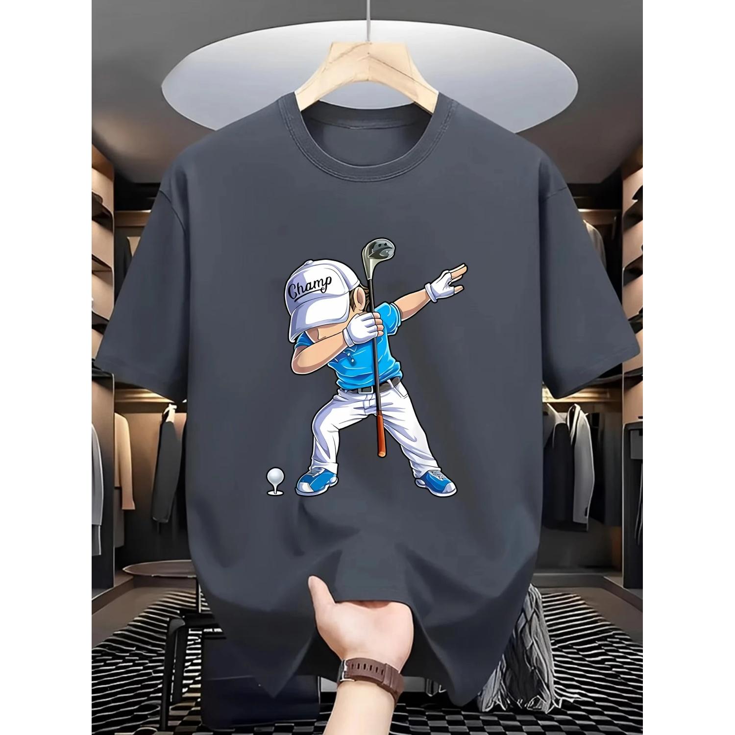 

Men s Summer 100% Cotton Fashion Sports Leisure Loose Golf Player Pattern Printed Round Neck Short Sleeve T-shirt Top S разноцветный