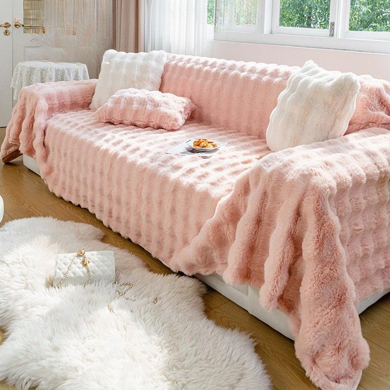 Sofa Towel Winter Thickened Rabbit Plush Sofa Cover Sofa Cover Cloth Sofa Cushion Seat Cushion All-Inclusive Plush Cushion Blanket