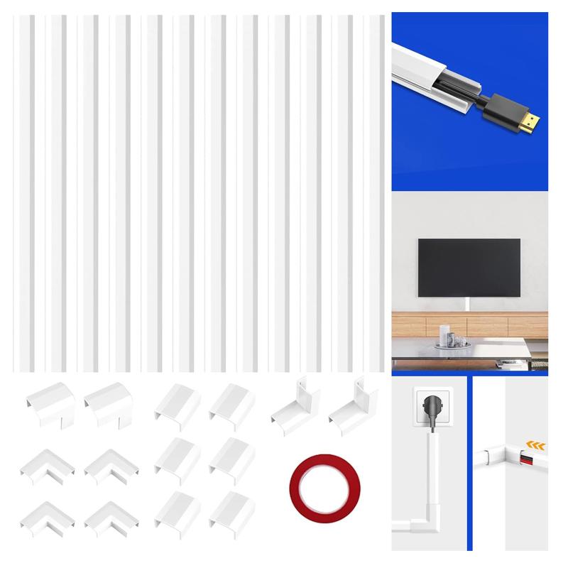 TV Wire Cable Concealer 10PCS Raceway Kit Wall Cord Cover Set for Home Office Safety Tidy Solution