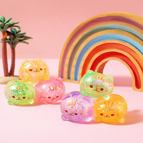 1/2/3Pcs Mini Cat Squeeze Toy Stress Relief Clear Glitter Kitten Stress Sugar Ball Sensory Toy Decompression Fidget Toy Party Favors