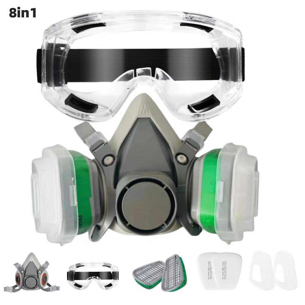 6200 Chemical Half Face Dustproof Respirator Industrial Painting Spraying Gas Mask with Protective Fog-proof Glasses Safety Work