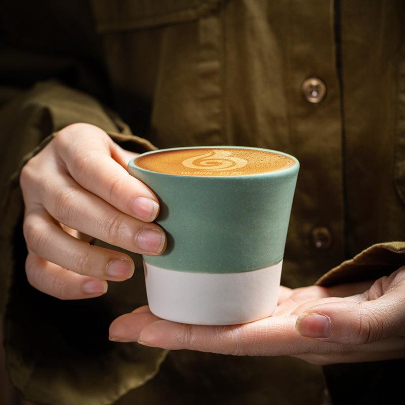 Arabic Coffee Art Ceramic Mug - Handcrafted Middle Eastern Espresso Cup with Color Glaze, Personal Drinking Gift Set