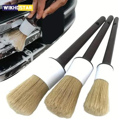 3PCS Car Exterior Interior Detail Brush Boar Hair Bristle Brushes for Car Cleaning Auto Detail Tools Dashboard Cleaning Brush