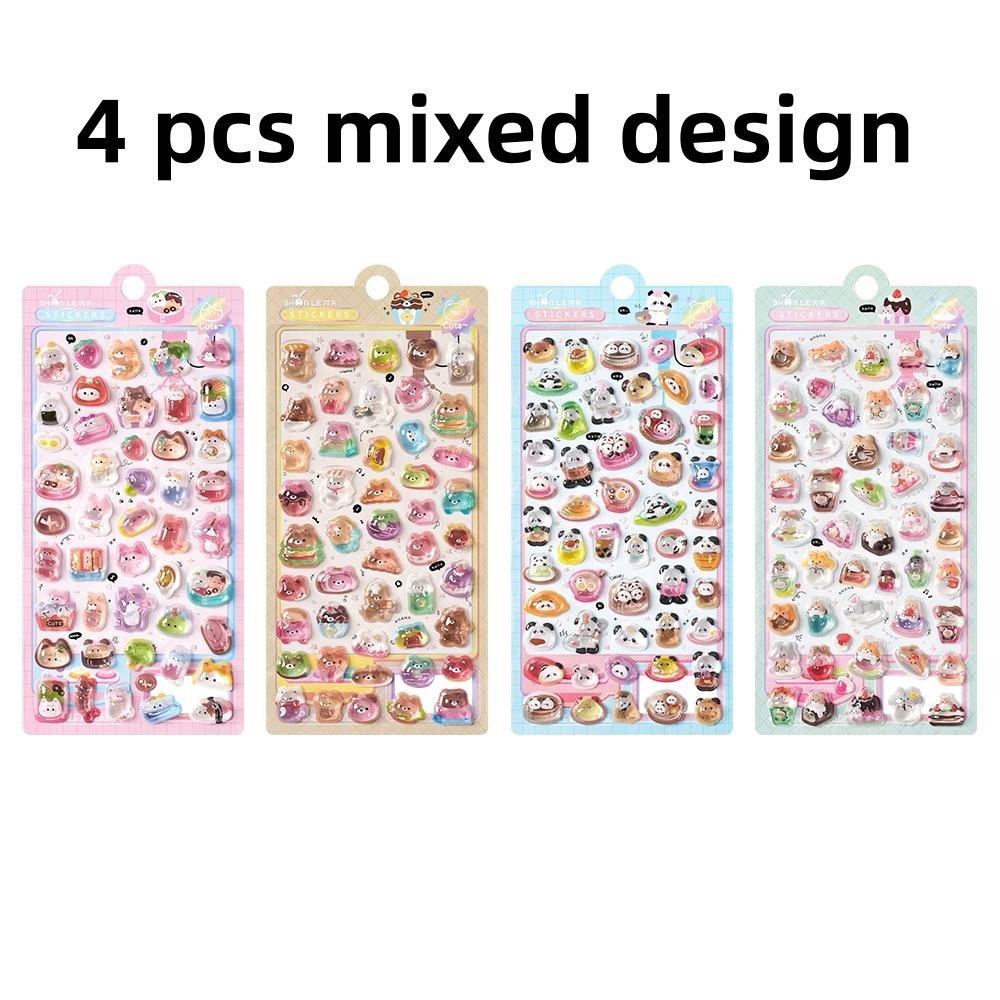 1Pcs/4Pcs Cute Animals Sweet 3D Relief Stickers Journaling Diy Diary Stationery Sticker Decor School Supplies Gift