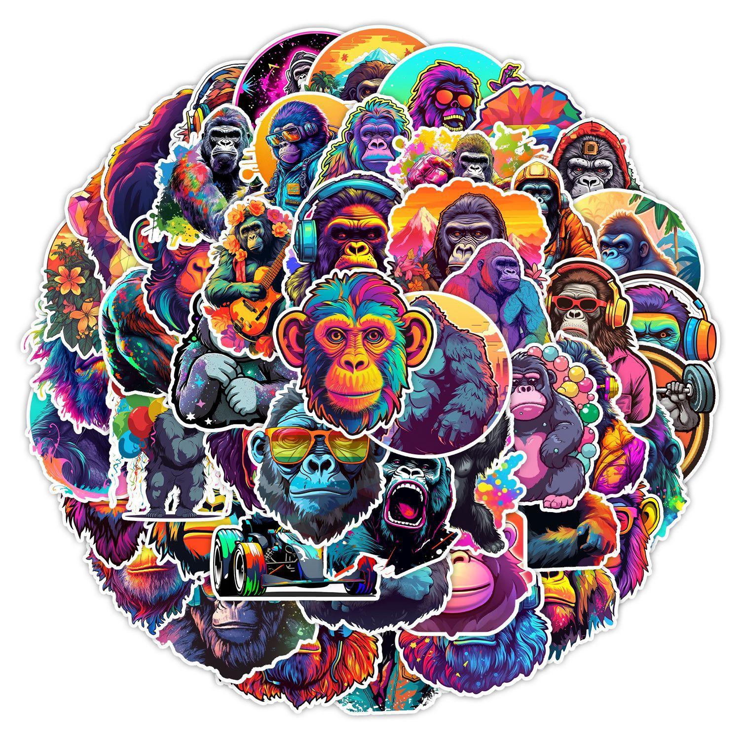 

50 Colorful Orangutan Doodle Stickers Car Mobile Phone Water Cup Decorative Stickers Waterproof Laptop Hand Notebook Handbook Stickers