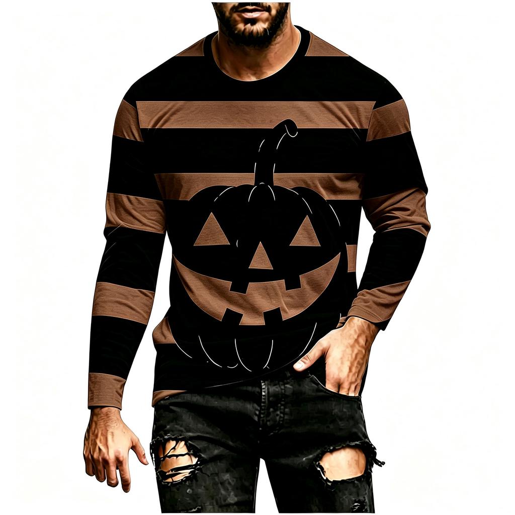 Men's Halloween Striped Long Sleeve Shirt Casual Loose Fit for Party and Everyday Wear
