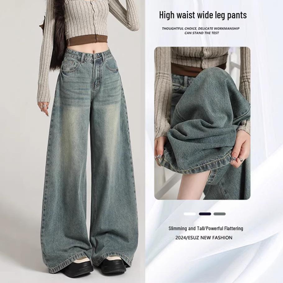 

Women s Light-colored High-waisted Wide-leg Jeans - Spring 2026, Slimming Loose Fit, Petite & Plus Sizes, Straight Leg Pants S светло-синий