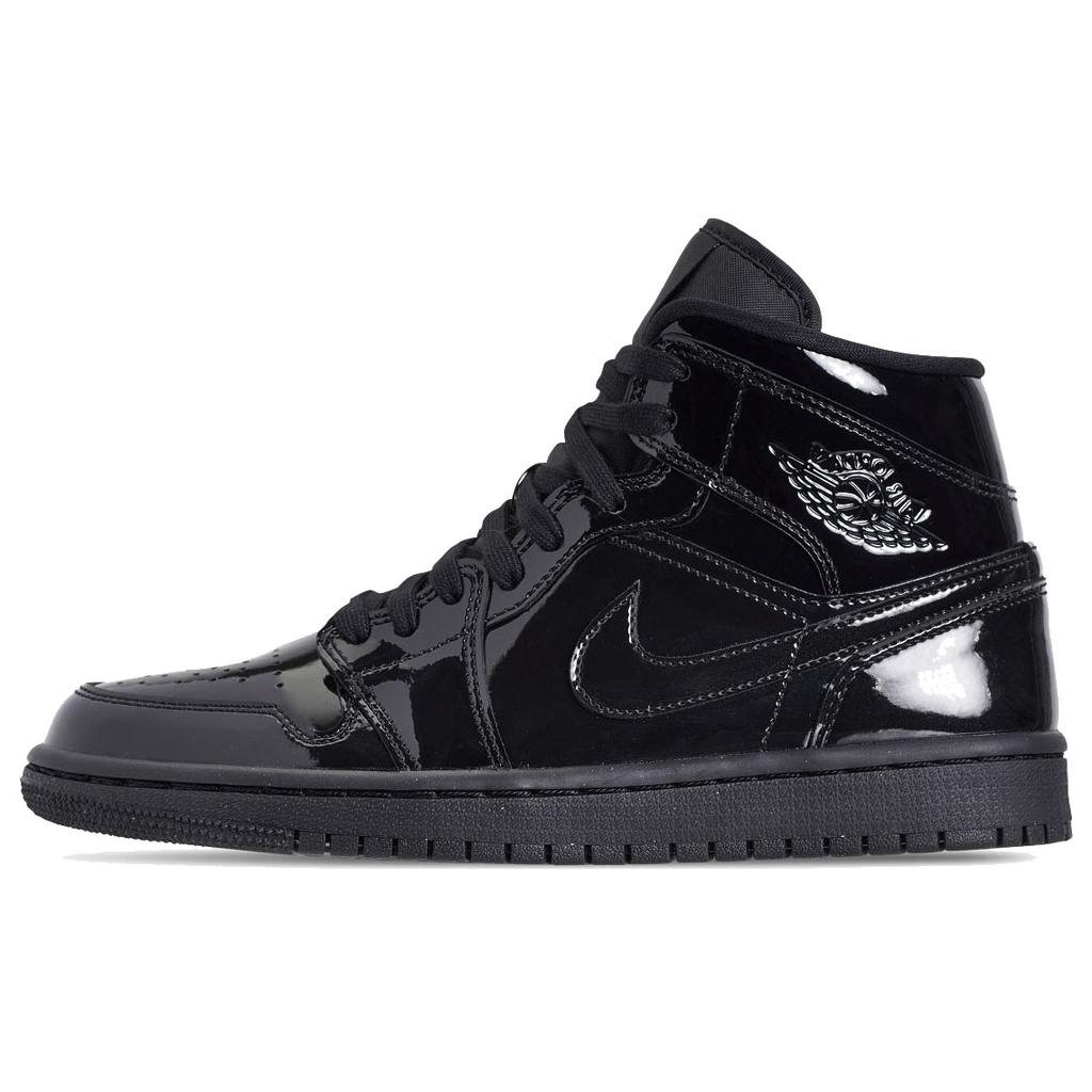 New JORDAN 1 Mid Se Triple Black Patent Women's BQ6472-002