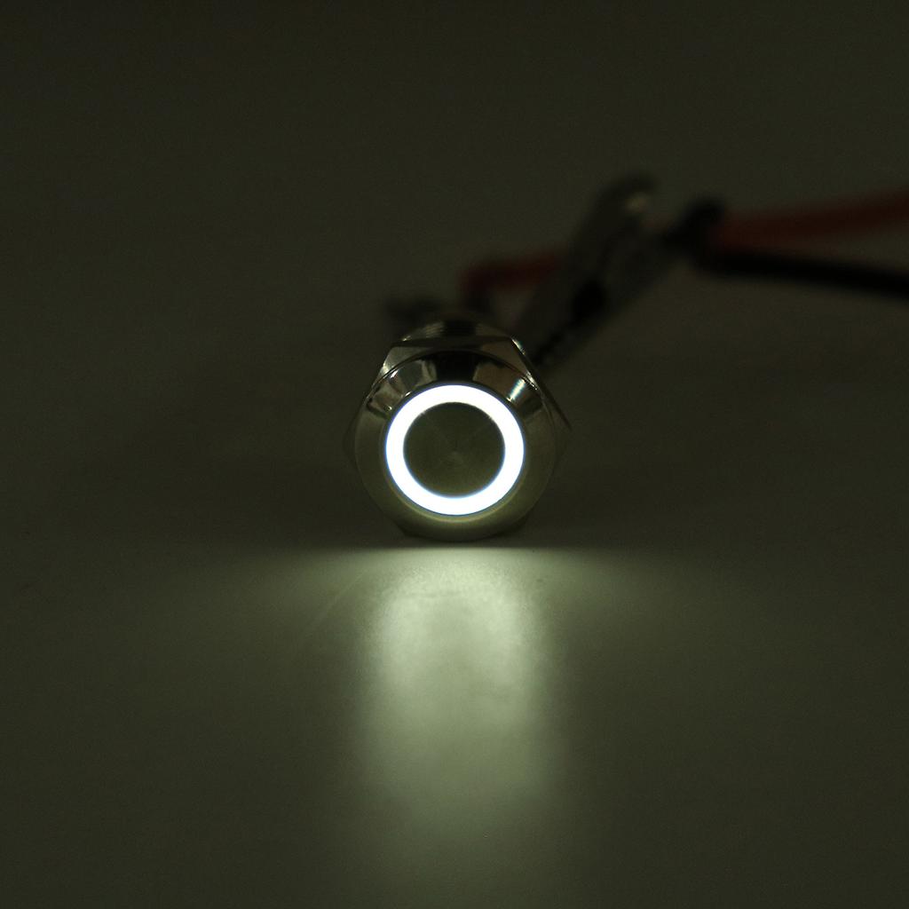 12mm LED Push Button Switch 12V 4Pin Silver Momentary Self-Locking Switches Waterproof