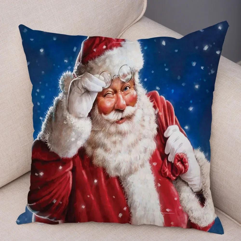 1 bucată față de pernă decorativă pentru petrecerea de Crăciun, față de pernă imprimată cu Moș Crăciun, decorare casă cameră canapea, cadou de Crăciun
