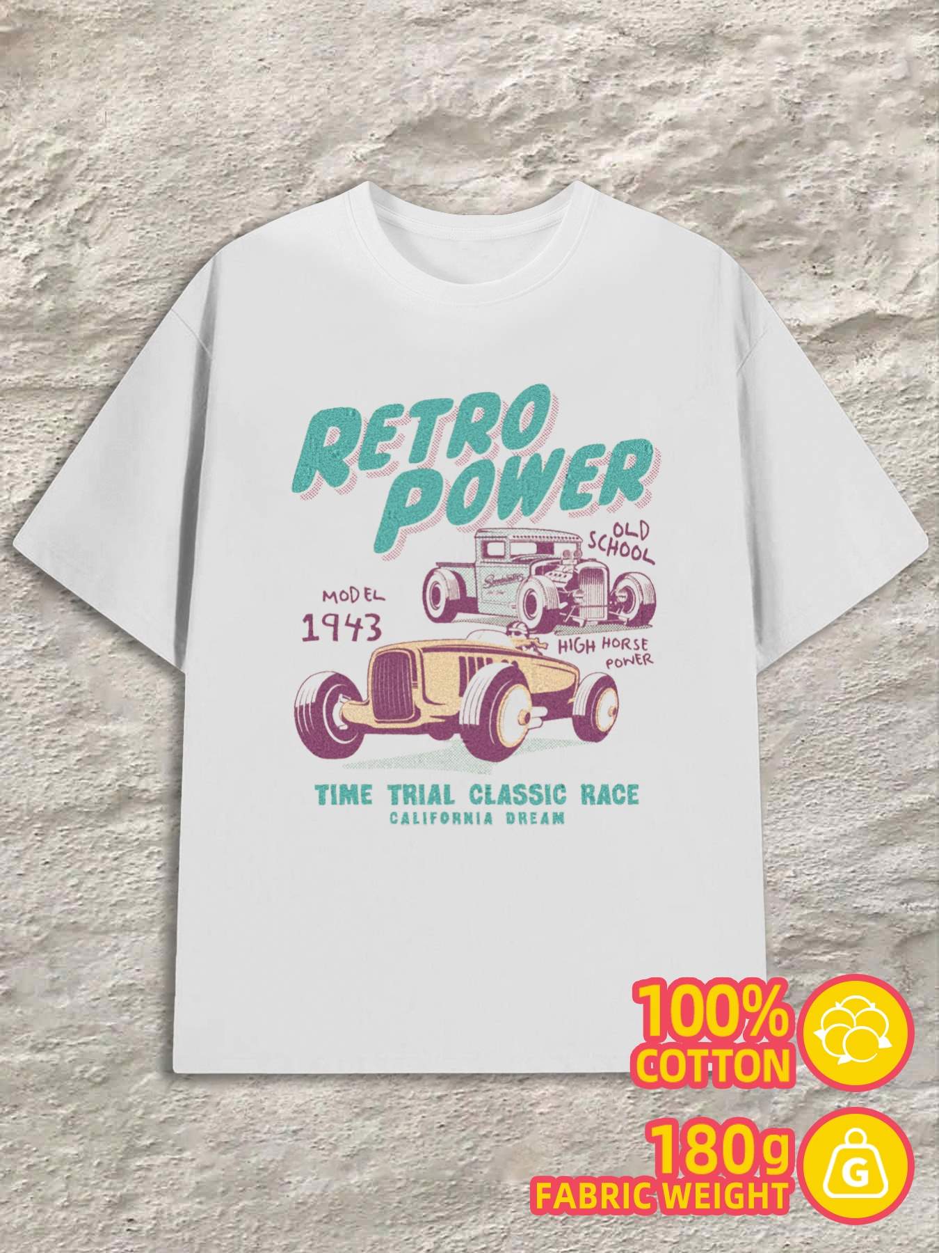 Men s T-Shirt Y2K Retro Power Race Shirts White Plus Size S