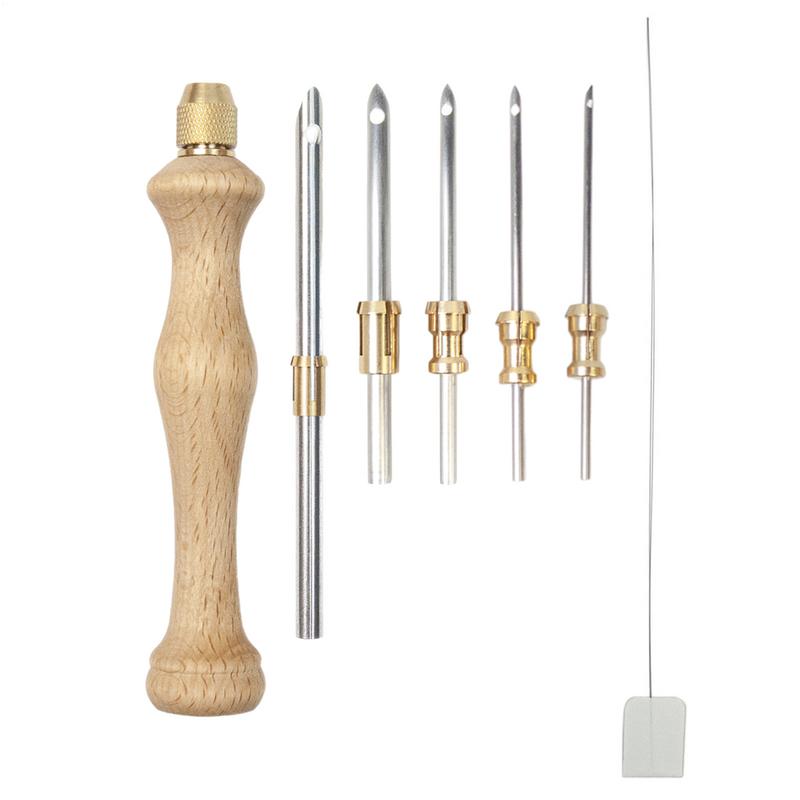 Adjustable Knitting Embroidery Pen Weaving Felting Craft Punch Needle Threader Wooden Handle Replaceable Hooking Tool Kits