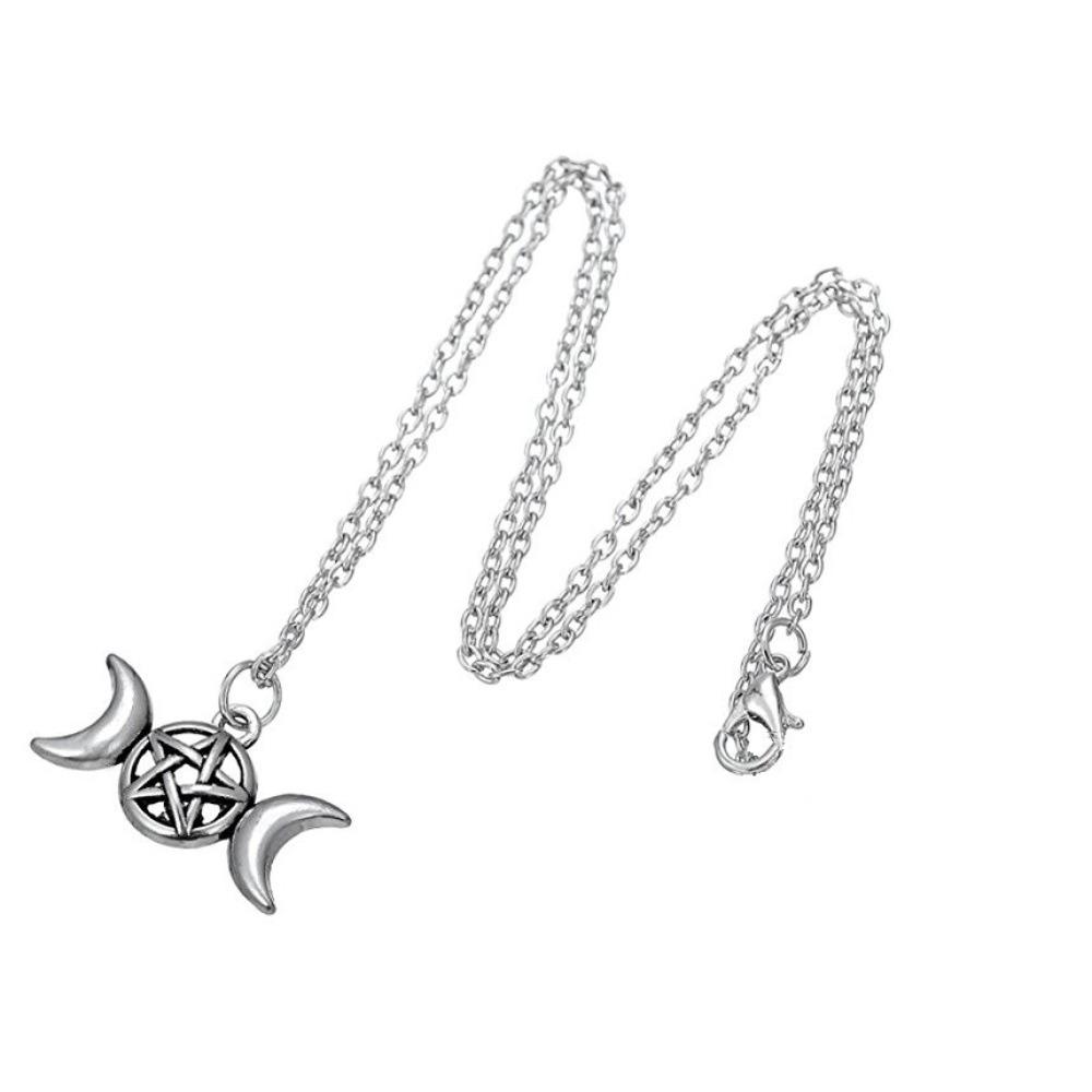 Vikings Retro Symmetry Moon Hollowed-out Five-pointed Star Pendant Necklace for Women Simple Fashion Jewelry Accessories Gifts