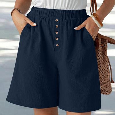 Pantalones Cortos Deportivos Holgados Cómodos de Verano para Mujer Elásticos de Cintura Alta Casuales para Playa Con Bolsillos
