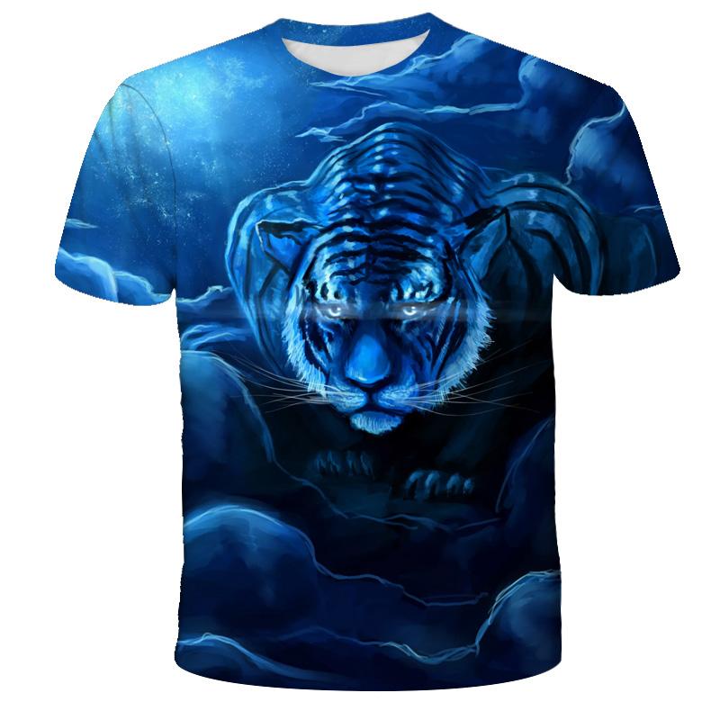 Children's Harajuku Style Colorful 3D T-Shirt, Animal King, Lion, Tiger, Wolf, Flame, Galaxy Print, Fashion Top for Boys
