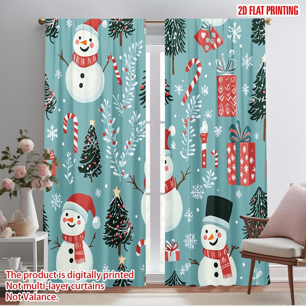 

2pcs,2D plane printing Window Curtain Cute Snowman Christmas (2) Polyester Woven (without rod) Holiday for Bedroom, Living Room, 52.50×116.00 CM 2pcs