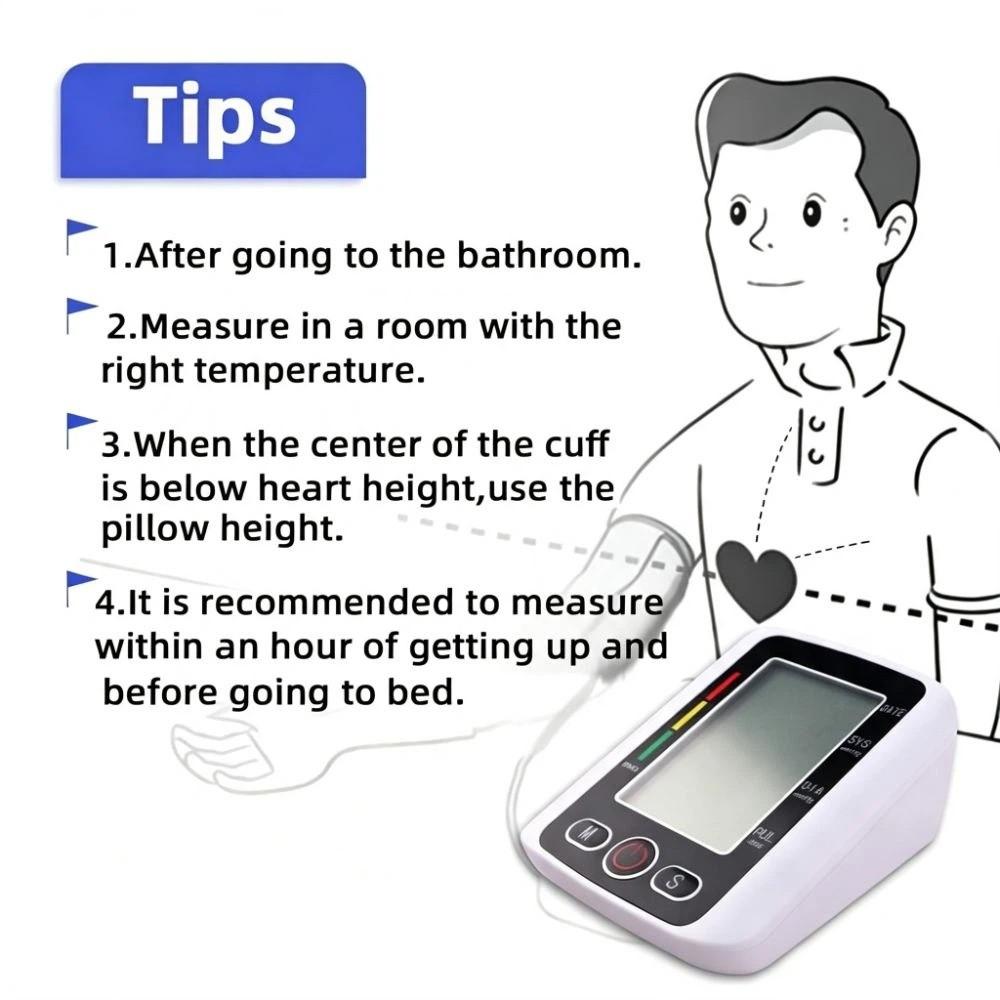 Digital Upper Arm Blood Pressure Monitor Portable Automatic Sphygmomanometer Home Use