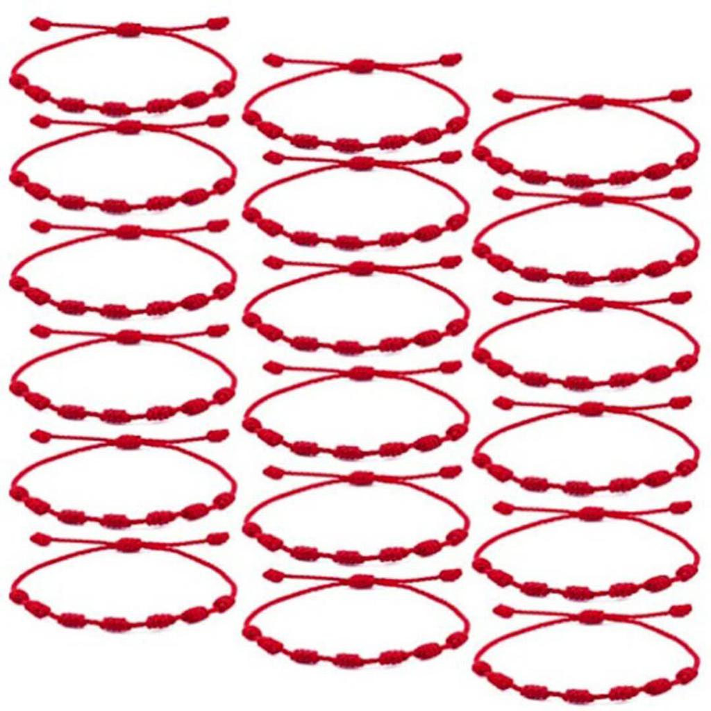 Red Adjustable Flat Knot Bracelet: Seven Knots Handmade Lucky String for Men and Women