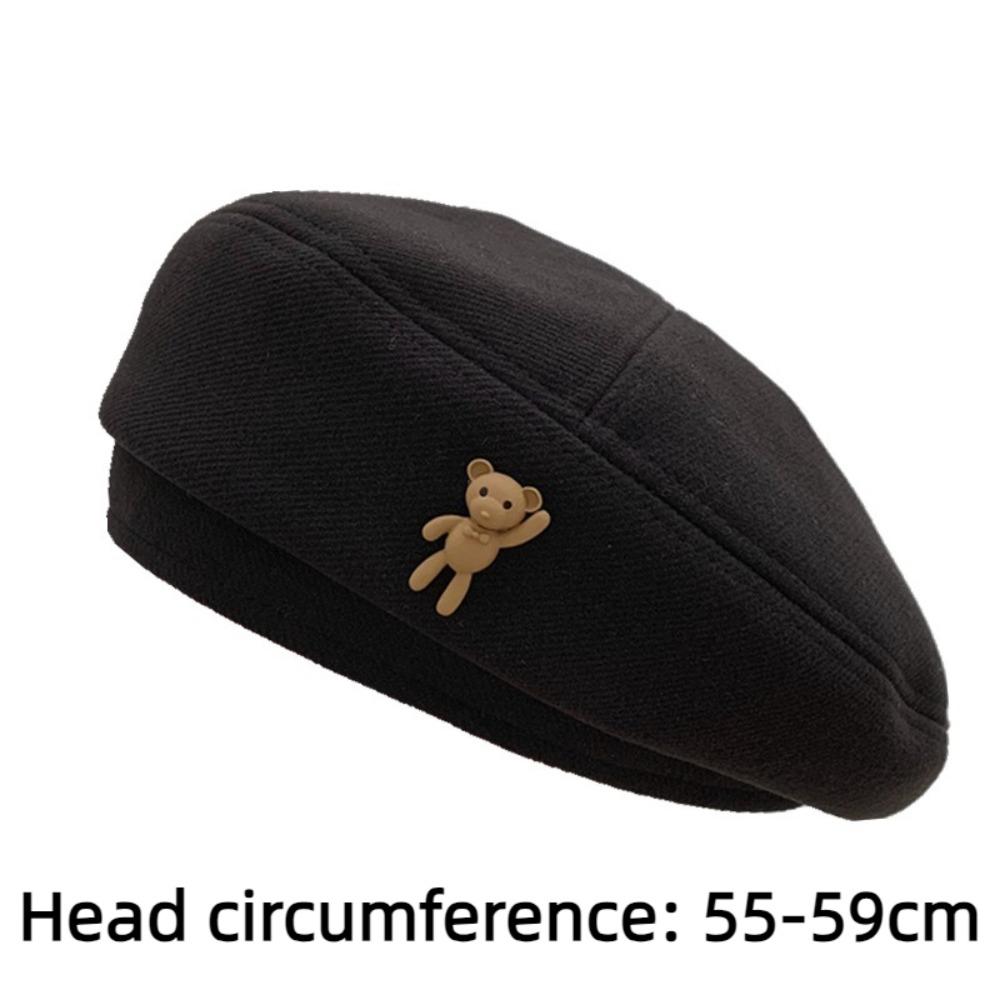 Cute Bear Painter Hats Woolen Cloth Newsboy Hats Retro Octagonal Beret Caps  for Autumn Winter
