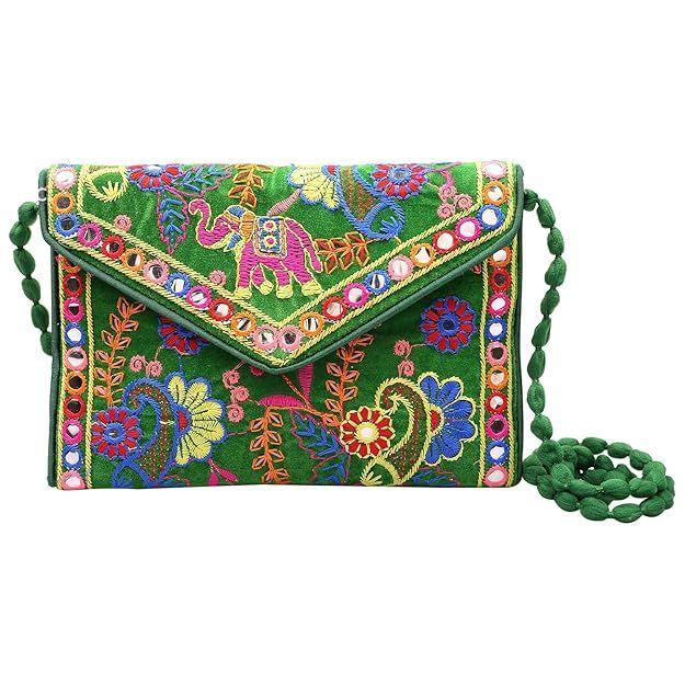 Clutch Bags for Women Jaipuri Rajasthani Handmade Embroidery Mirror Work Stylish Sling Bags for Women Cross Body Bags for Ladies and Girls - 22X16 Cm