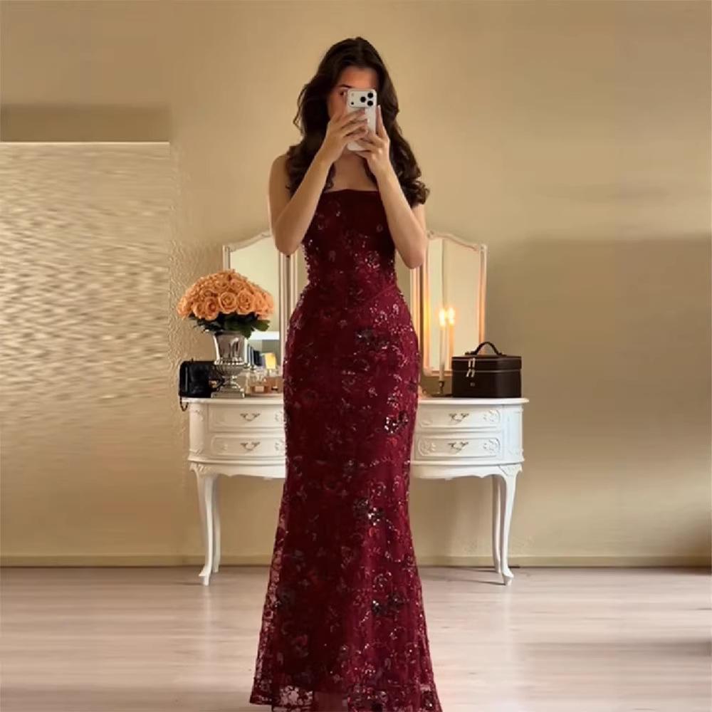 2026 European Spring V-neck Sequin Spaghetti Strap Backless Lace-up Long Dress for Women Small вино красного