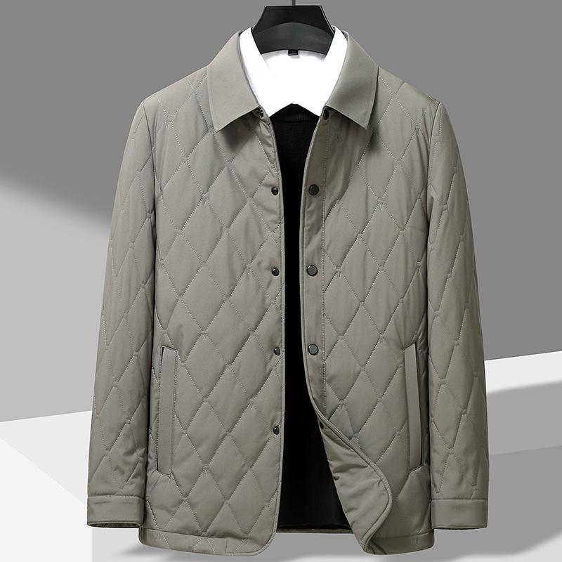 Men's 2023 Quilted Diamond Pattern Silk-Cotton Jacket - Lightweight Autumn Winter Shirt Style