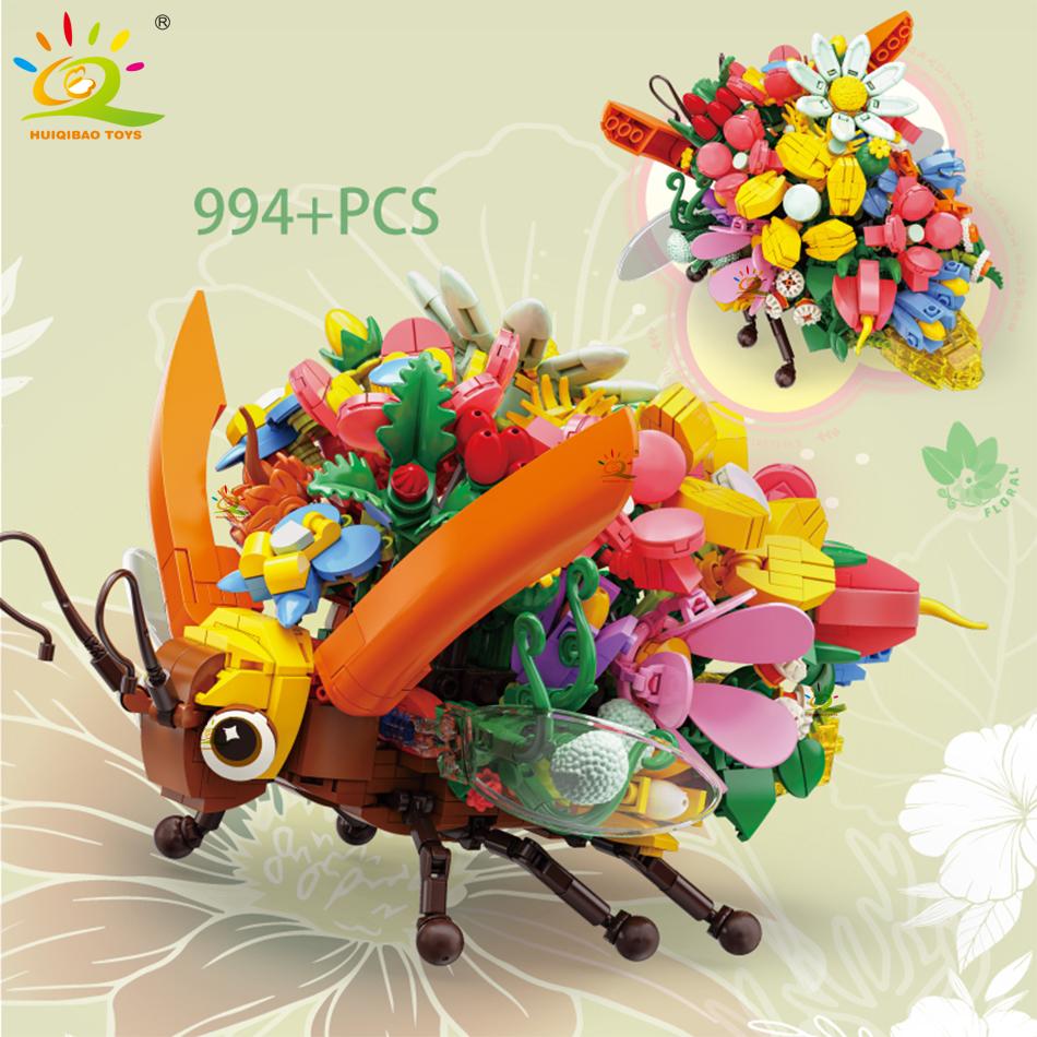 Non-Toxic Moc Flower Insect Model Building Block Fly Bee Bouquet Plant Decoration City Construction Toy Kids Adult Romantic Gift