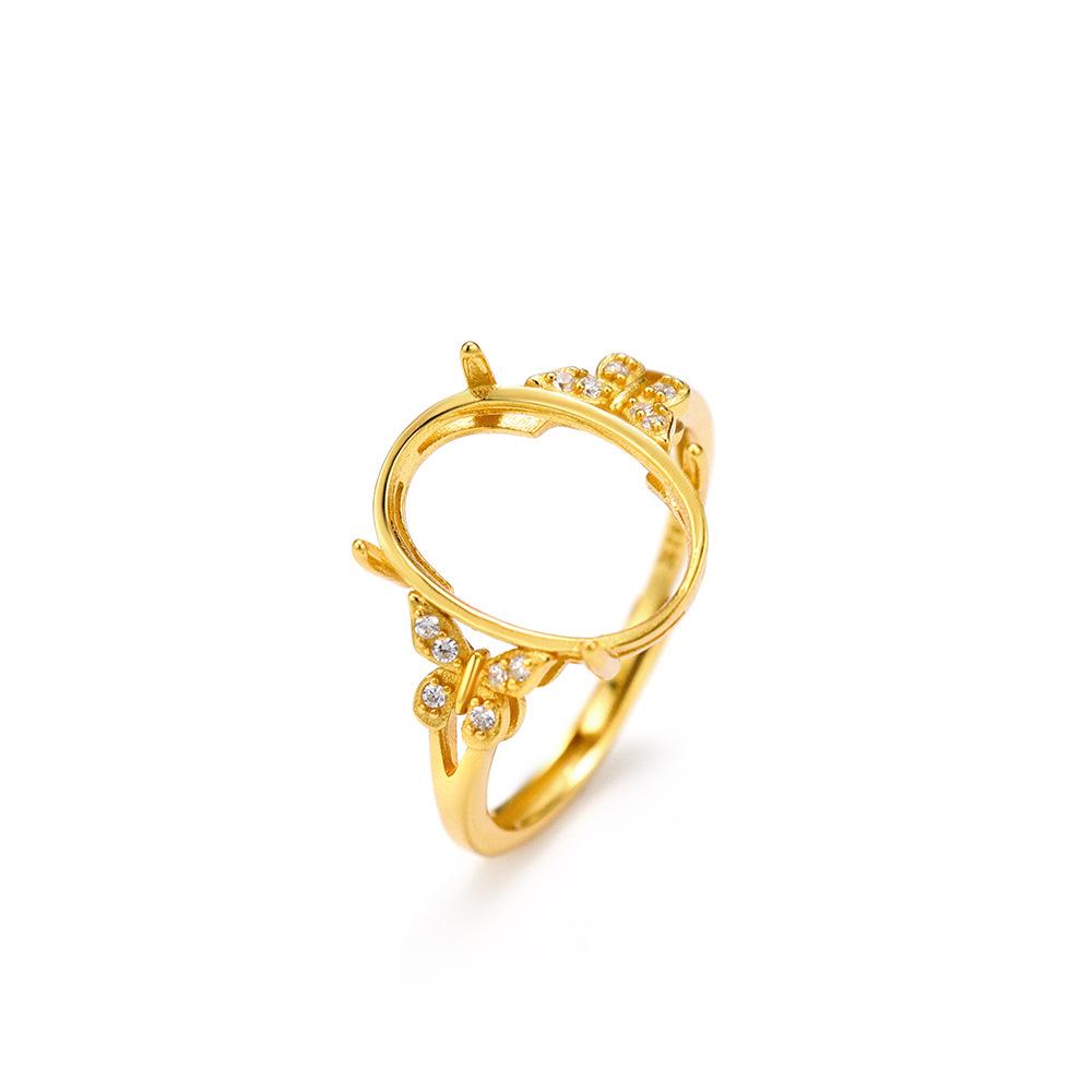 S925 Sterling Silver Gold-Plated Adjustable Oval Ring with Unset Setting - Handmade, Exquisite, Light Luxury Design.