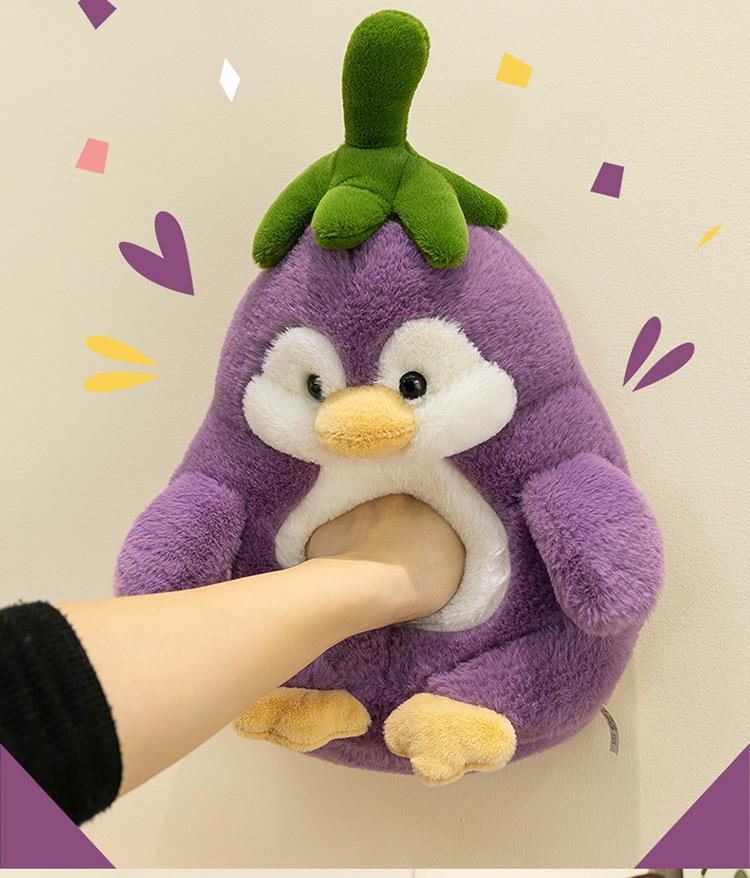 Transformable Penguin Eggplant Plush Toy - Cute Gift for Girls