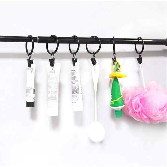 Curtain Rings with Clips - 1.41'' Interior Diameter, Strong Metal Decorative Drapery Window Curtain Ring with Clip, Set of 40(Black)