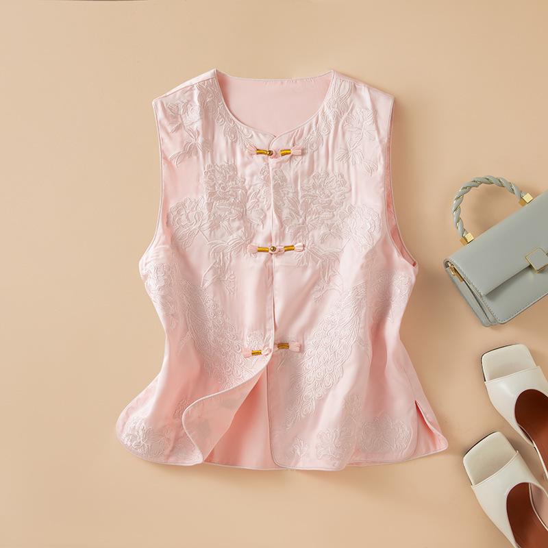 Women s 2026 Spring New Chinese Embroidered Mulberry Silk Vest L