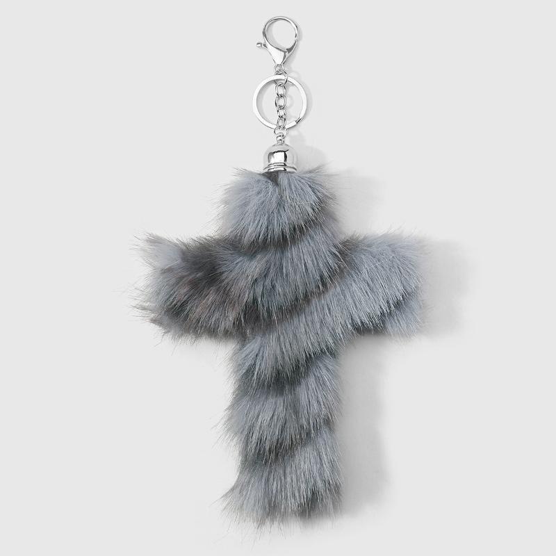 Aesthetic Zebra Leopard Print Cross Keychain Punk Grunge Rock Charm Goth Jewelry Accessories