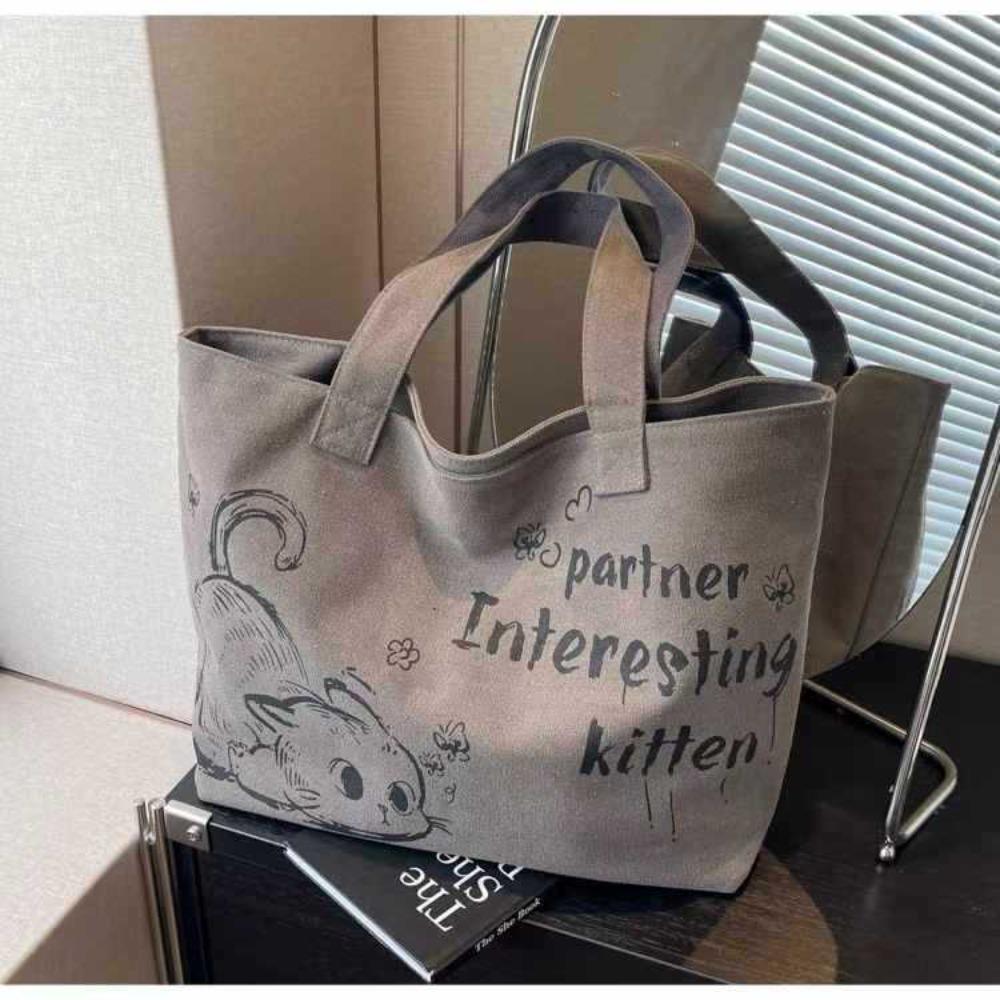 Fashion Cute Cat Tote Bag Large Capaci Canvas Shoulder Bag Casual Commuting Bag Women's Handbag Student
