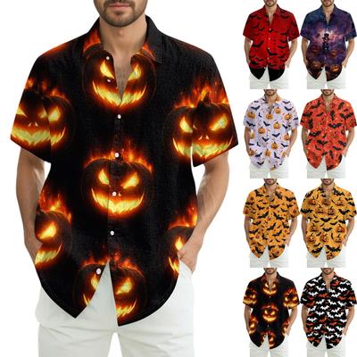Męska Moda Casual Luźna Koszula z Krótkim Rękawem z Nadrukiem Halloween