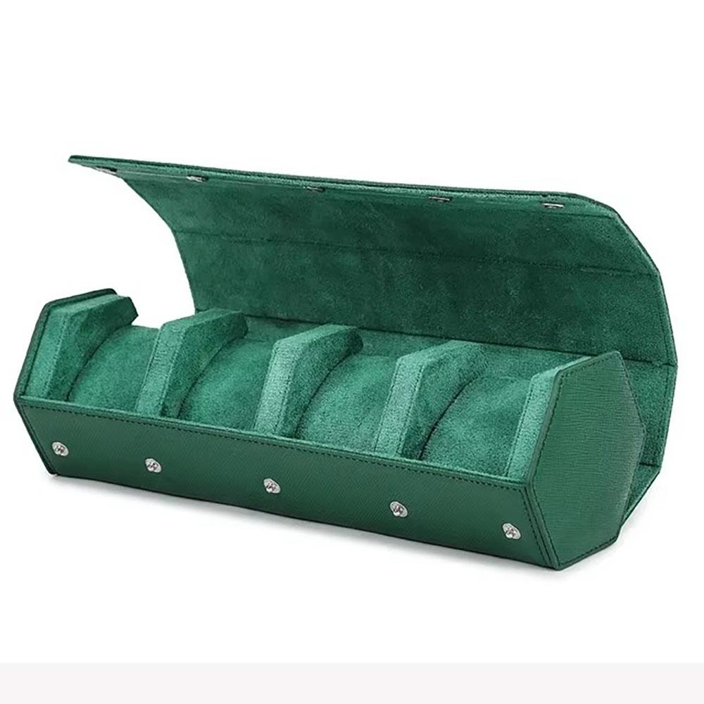 Vintage Genuine Leather Watch Roll Box Case Organizer Display Storage Box Genuine Leather Circular Hexagon Watch Display Case