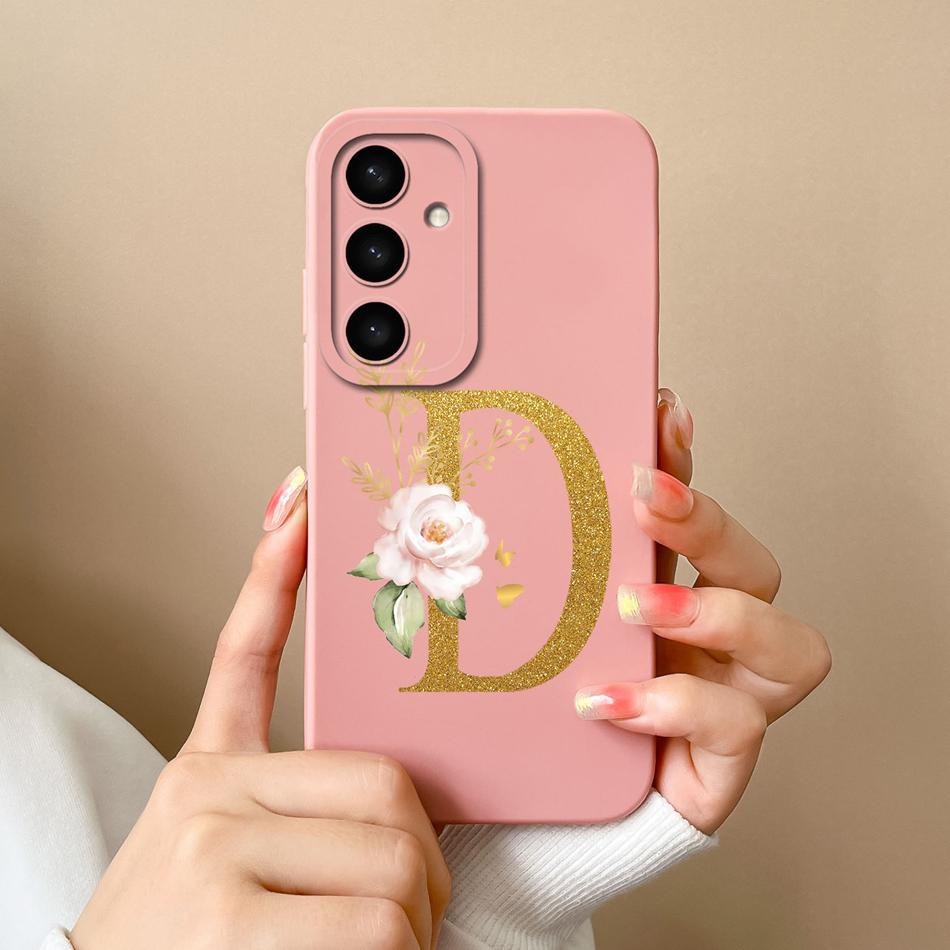 For Samsung Galaxy S25 Plus FE Case For Samsung S25 Ultra Rose Letter Back Cover Soft Liquid Silicone Anti Drop Phone Protectors