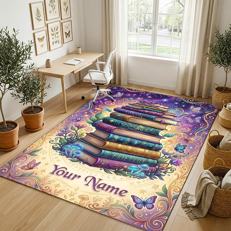 Fantasy Magic Theme Crystal Velvet Rug Personalized Custom Name Text Soft Floor Mat Home Decor