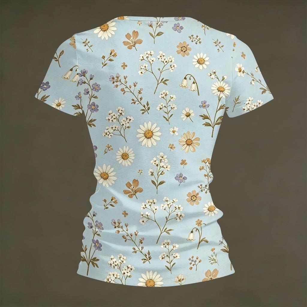 Women’s Casual V Neck Short Sleeve T Shirt Floral Print Loose Fit Lightweight Top for Daily Wear Vacation Office