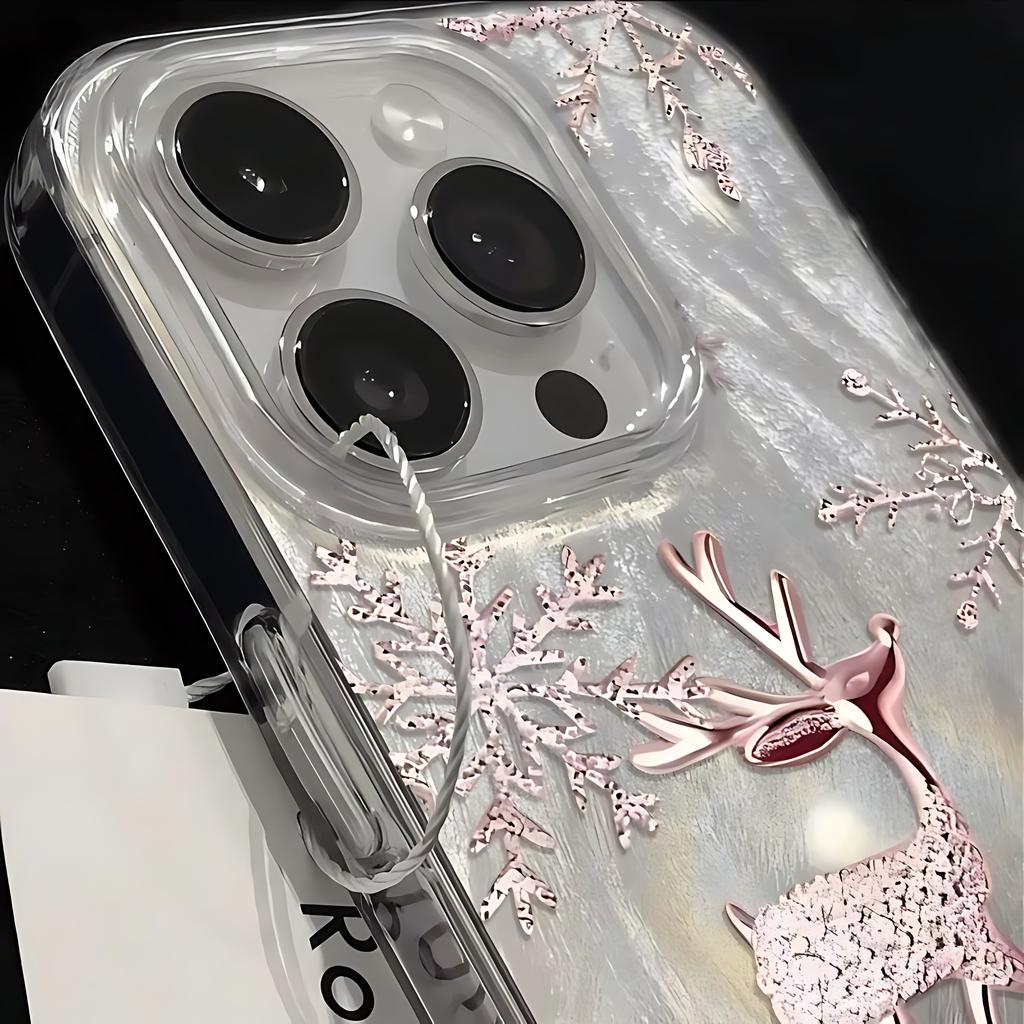 Pink Gold Snowflake Deer Phone Case for Samsung Galaxy A37 A57 A56 A36 A26 A73 A55 A54 A53 A52 A34 A33 A23 A13 4G 5G Back Cover