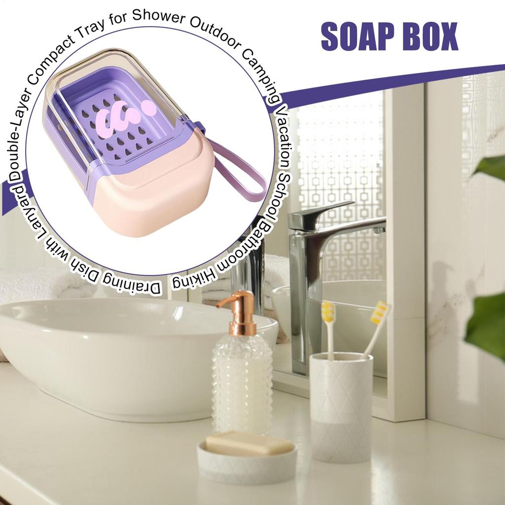 Travel Soap Box Portable Soap Case Draining Dish With Lanyard Double-Layer Compact Tray For Shower Outdoor Camping Vacation