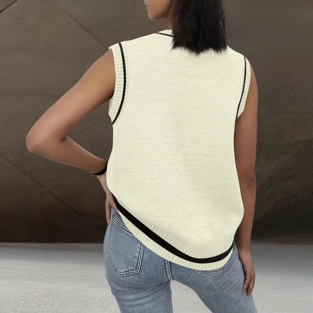 Women's Fashion V-neck Matching Vest Sweater