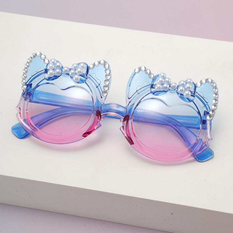 

Cute Funny Cat Ear Bow Kids Sunglasses Pearl Rhinestone UV Protection Toddler Girl Gradient Lens Shades Birthday Gift KJ245