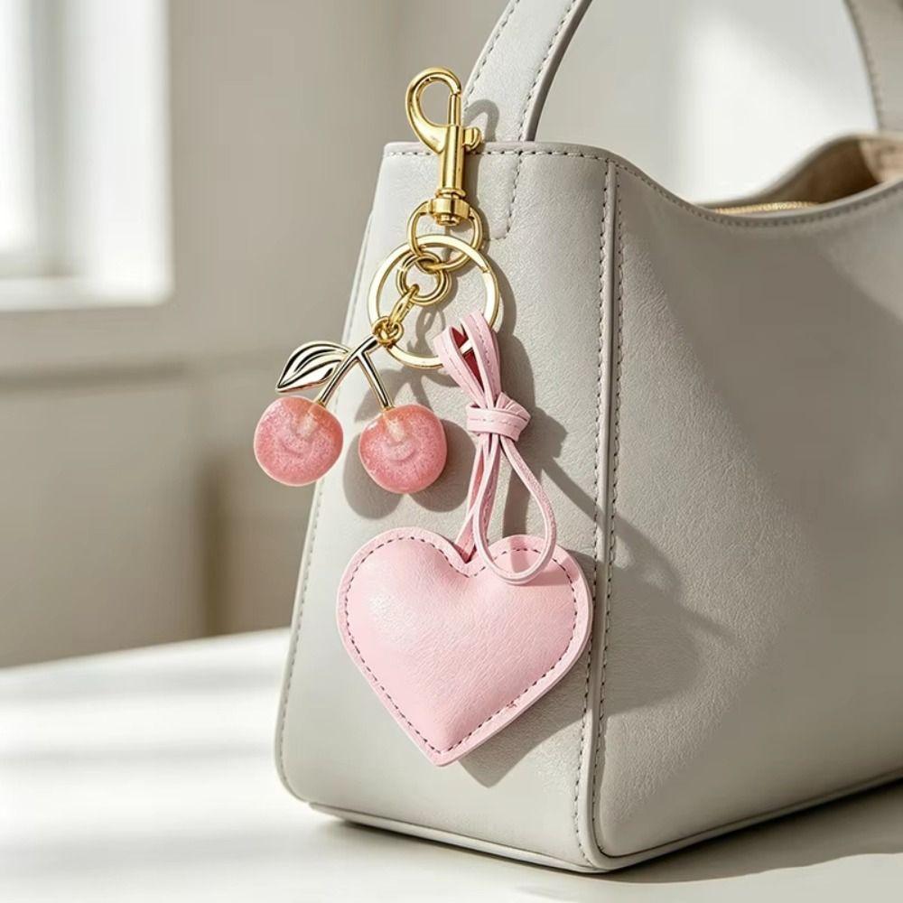 Resin Cherry Cherry Bag Charm Hearth Design Heart-shaped Keychain Fruit Key Chain  Gift Giving