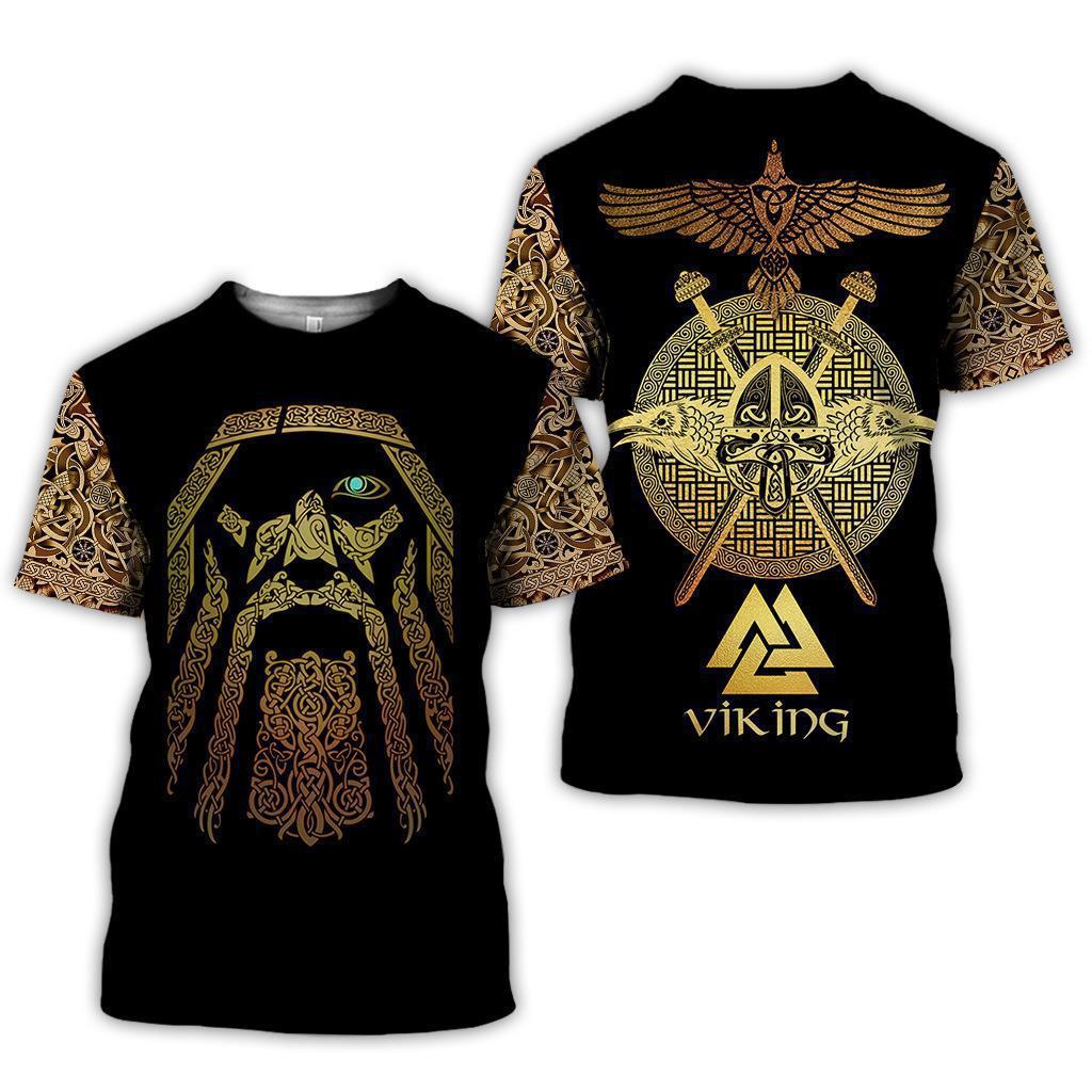 Summer Round Neck 3D Viking Tattoo Print Top Fashionable Casual Short Sleeved Men's T-shirts